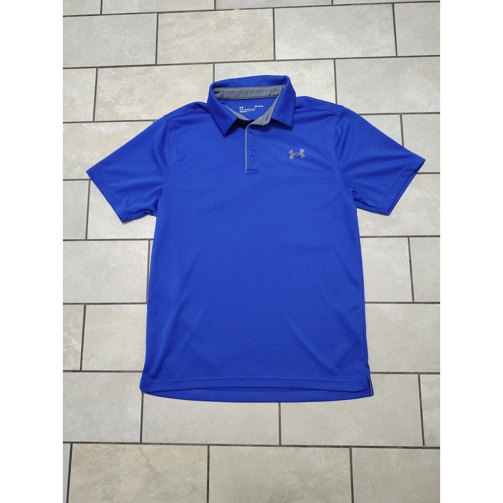 Under Armour Loose Fit Polo Mens Medium Blue w Grey Collar Golf Casual Airy Logo